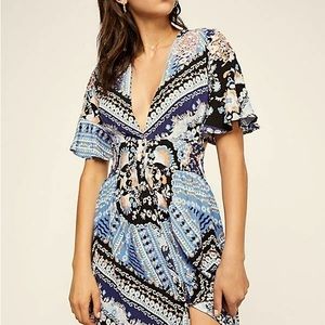 Free People Small Coco Printed Maxi Dress Blue Black